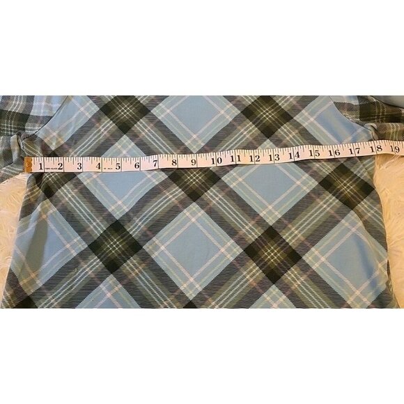 The Talbots Tee Large Turtleneck Plaid Green‎ Blue Long Sleeve EUC Large Cotton - Picture 5 of 8